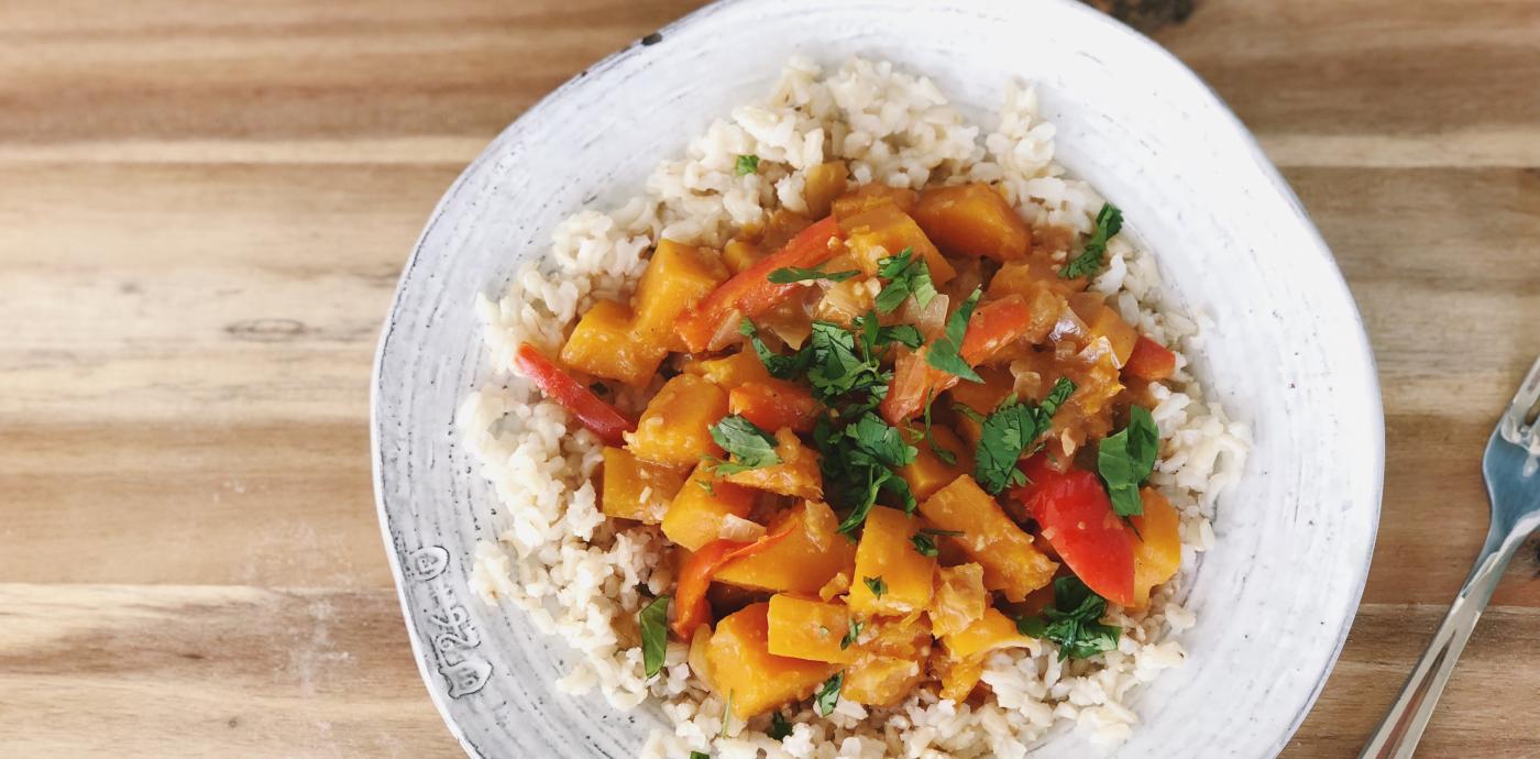 Red Curry Kabocha Squash over Brown Rice