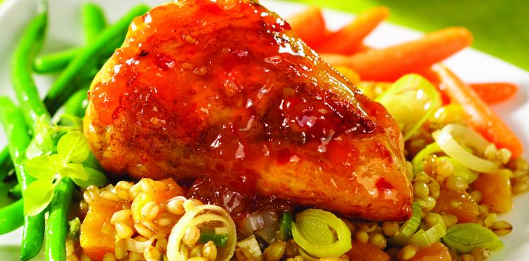 Roast Chicken with fruit-studded Wheatberries