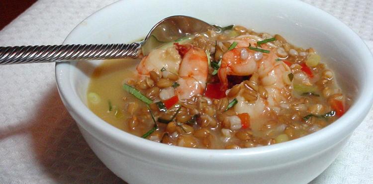 Spelt and Shrimp in Spicy Coconut Broth