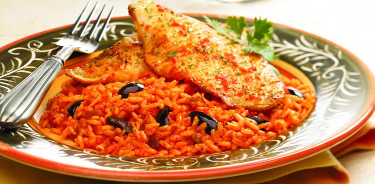 Tilapia with Cheesy Roasted Pepper Rice