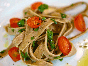 Sprouted Linguini with Tomatoes and Herbs, courtesy Essential Eating