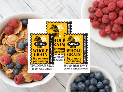 Whole Grain Stamp and bowl of whole grain cereal and berries