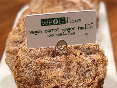 Vegan Carrot Ginger Muffin Made from Whole Grain Khorasan wheat flour. Image Courtesy of Flour Bakery
