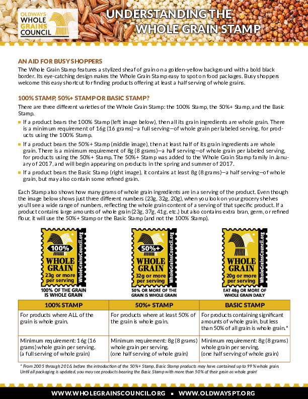 Understanding the Whole Grain Stamp Handout The Whole Grains Council