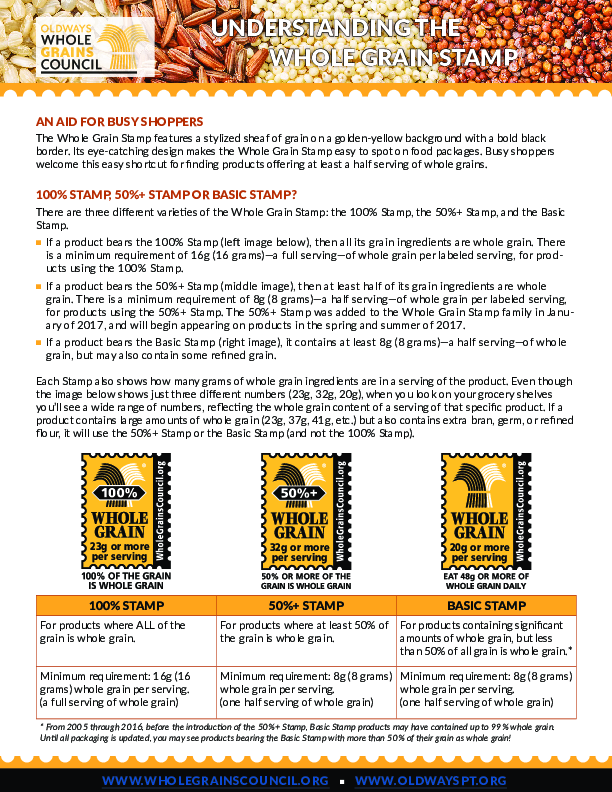 Understanding the Whole Grain Stamp Handout The Whole Grains Council