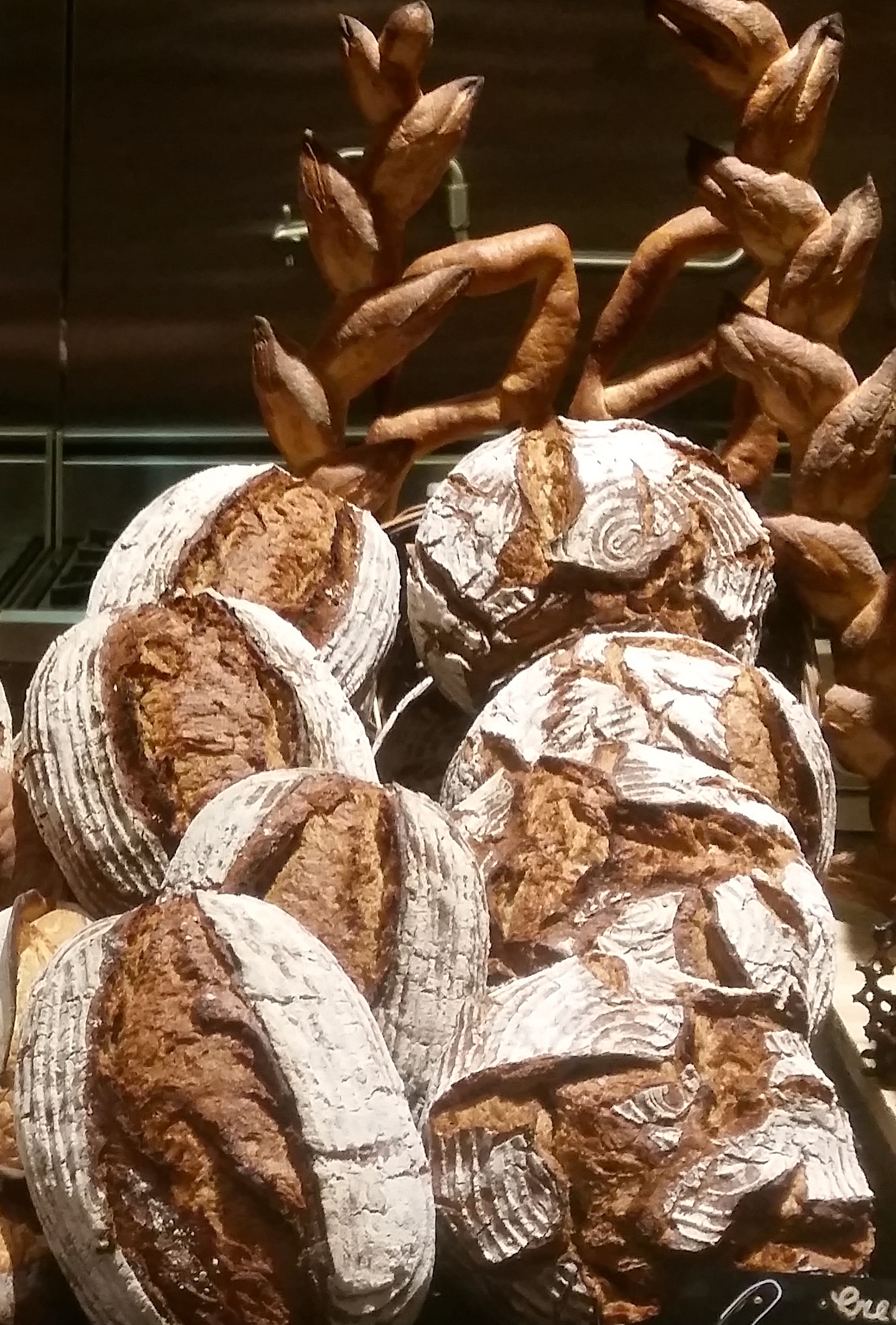 A pile of artisan bread loaves