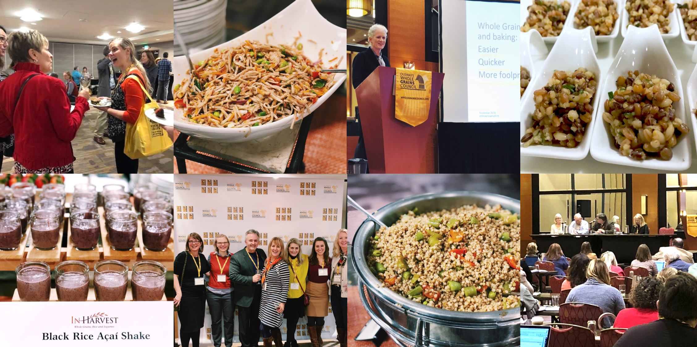 photos of food and attendees from the 2018 Whole Grains Council conference