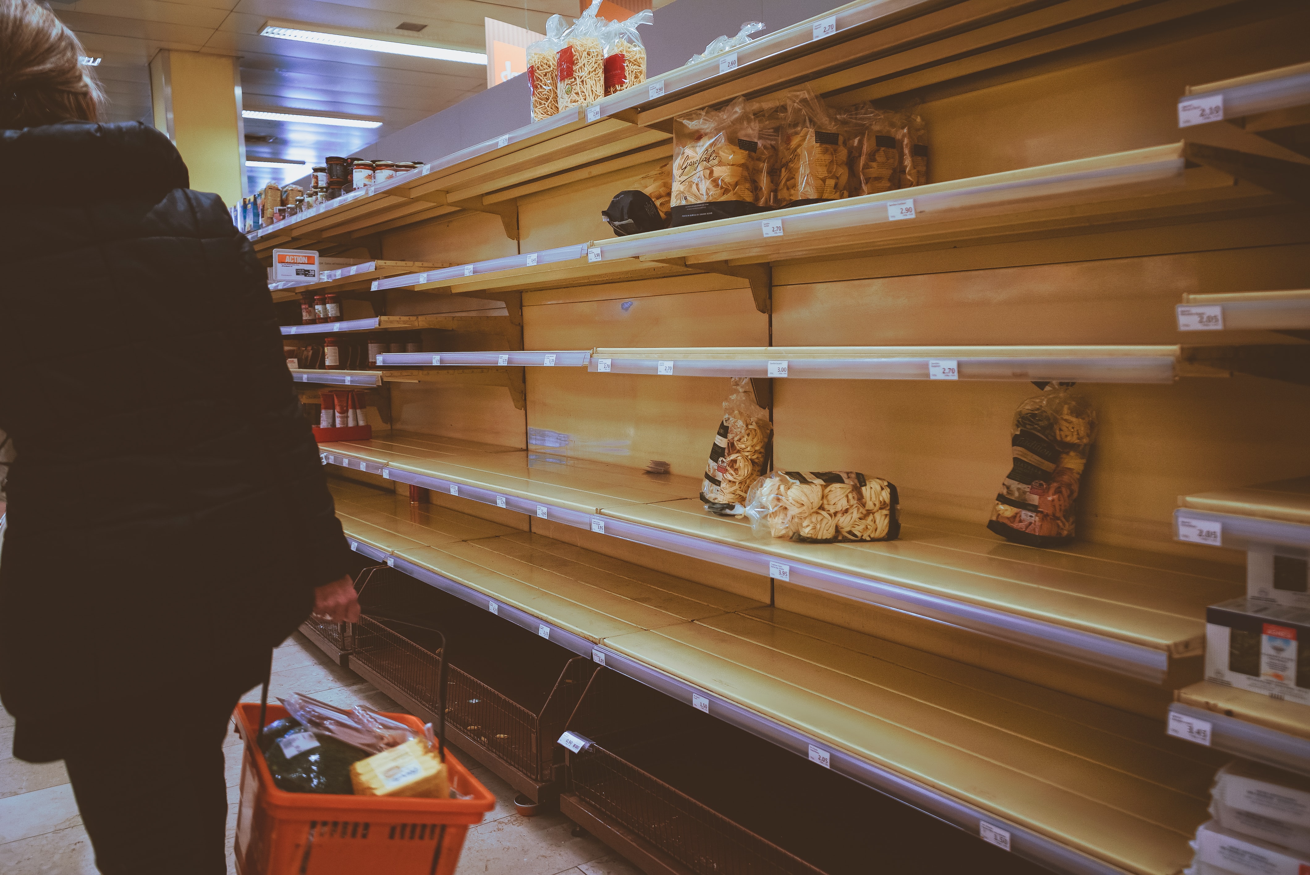 Empty Bread Shelves at Grocery Store