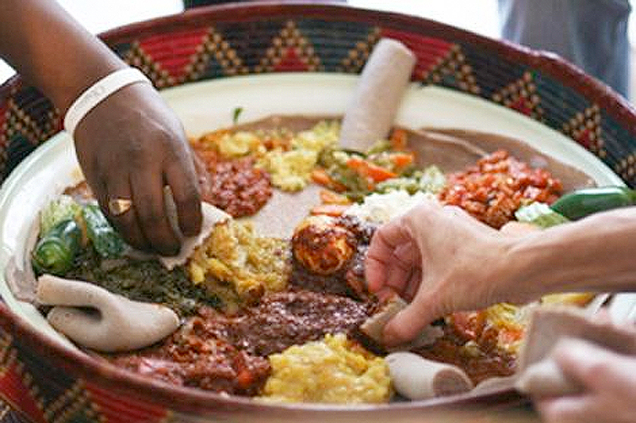 Ethiopian Food on a base of injera