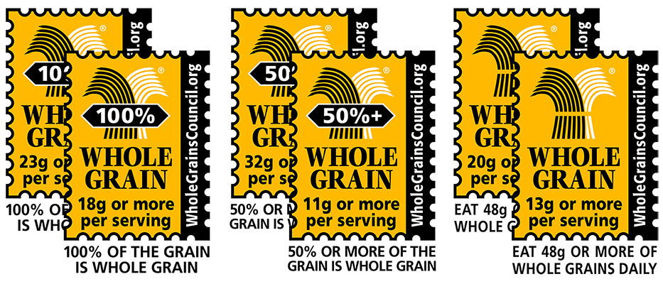 Image of six different examples of the Whole Grain Stamp