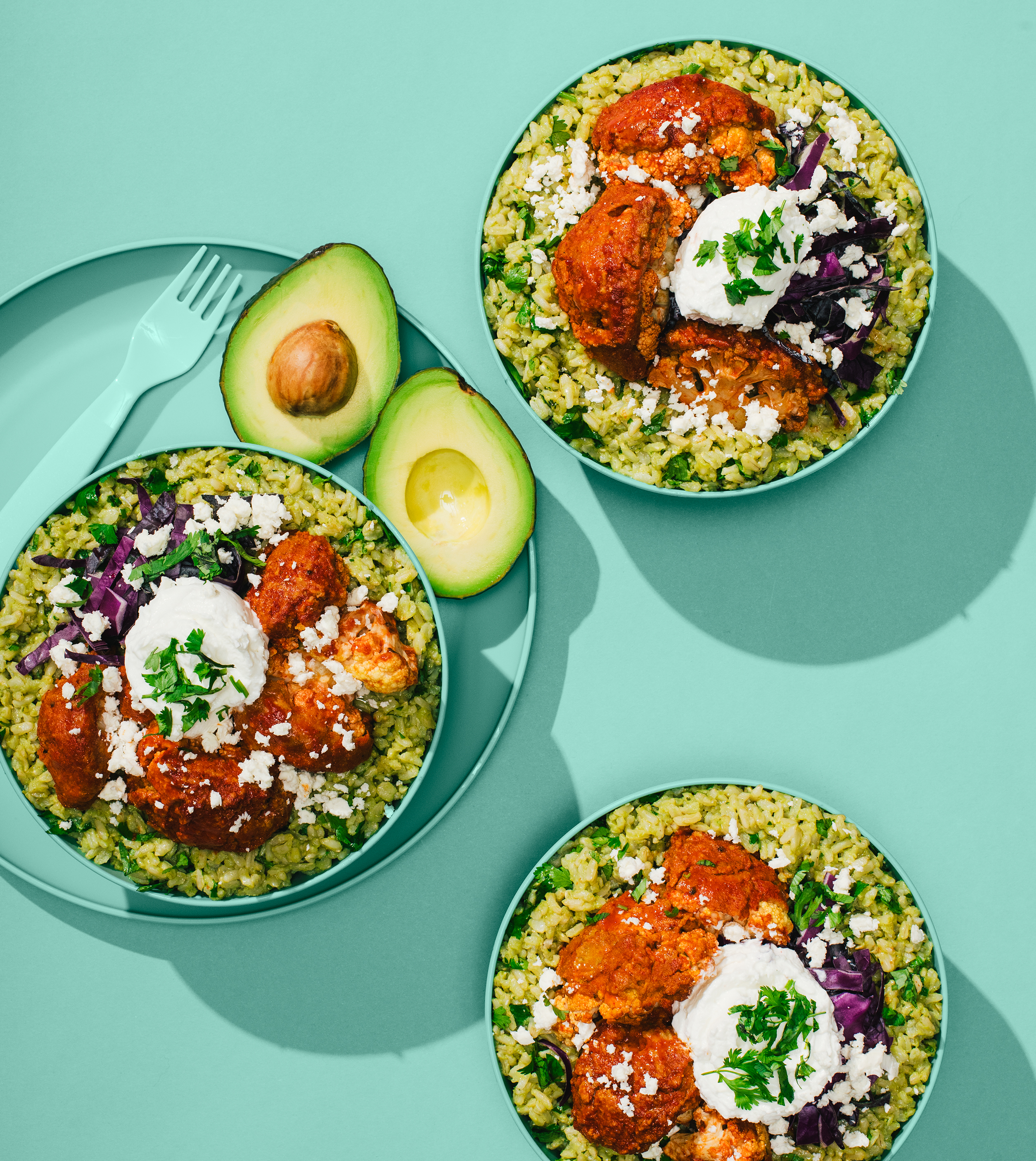 Green Rice Bowl with Buffalo Cauliflower