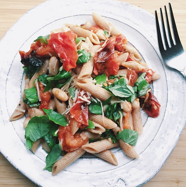 Whole Wheat Pasts with Tomatoes and Basil