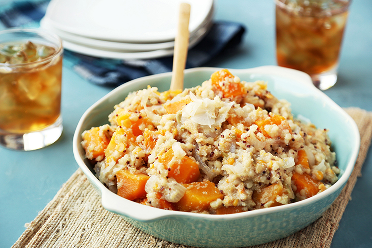 Millet and Teff with Squash and Onions