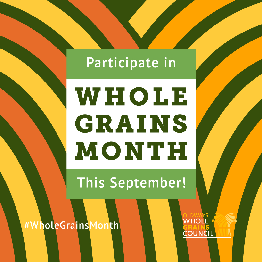 Instagram tile for Whole Grains Month - yellow and orange