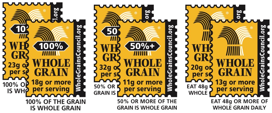 Examples of the three types of Whole Grain Stamp