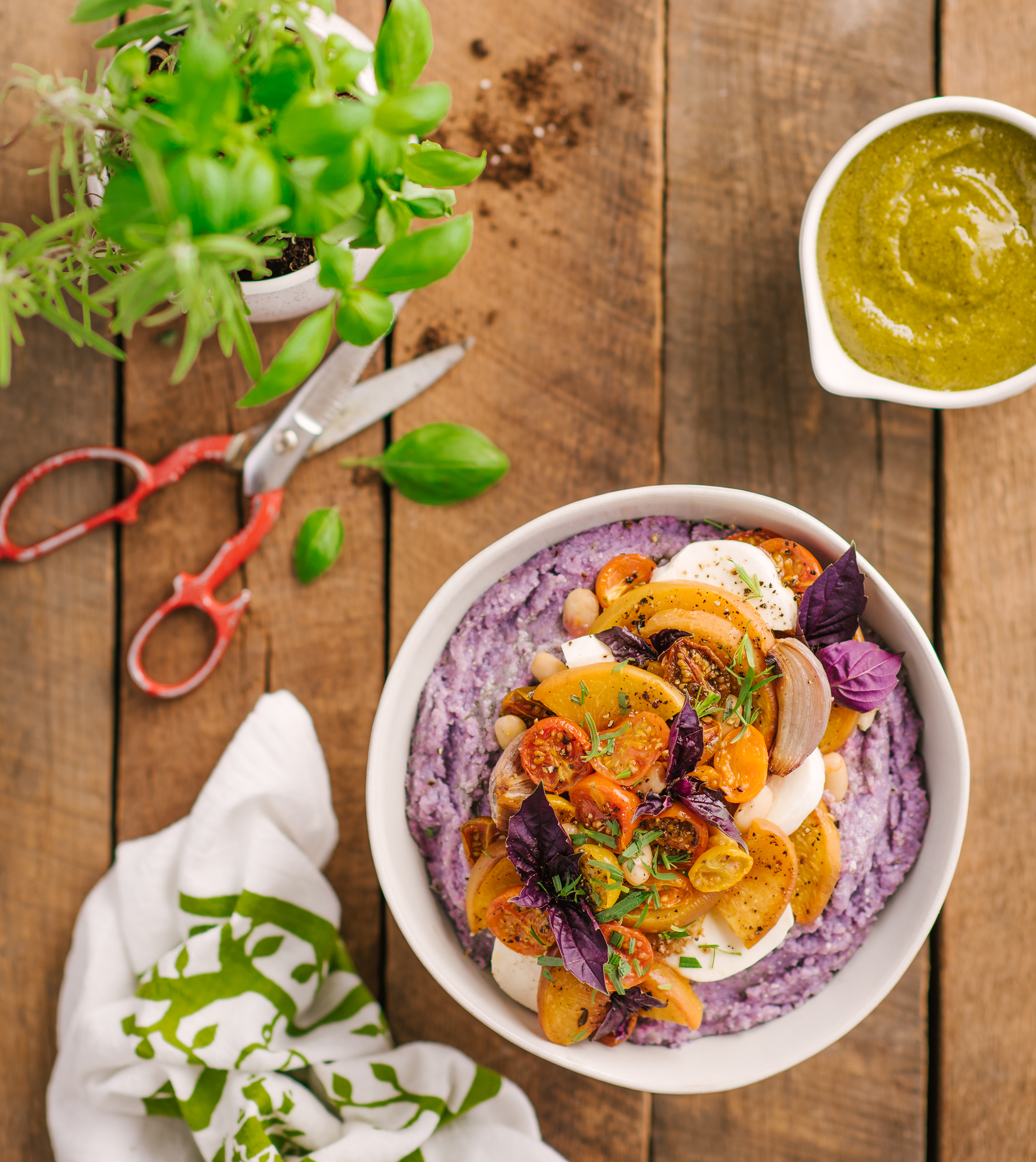 Sweet Summer Caprese with Blue Corn Polenta