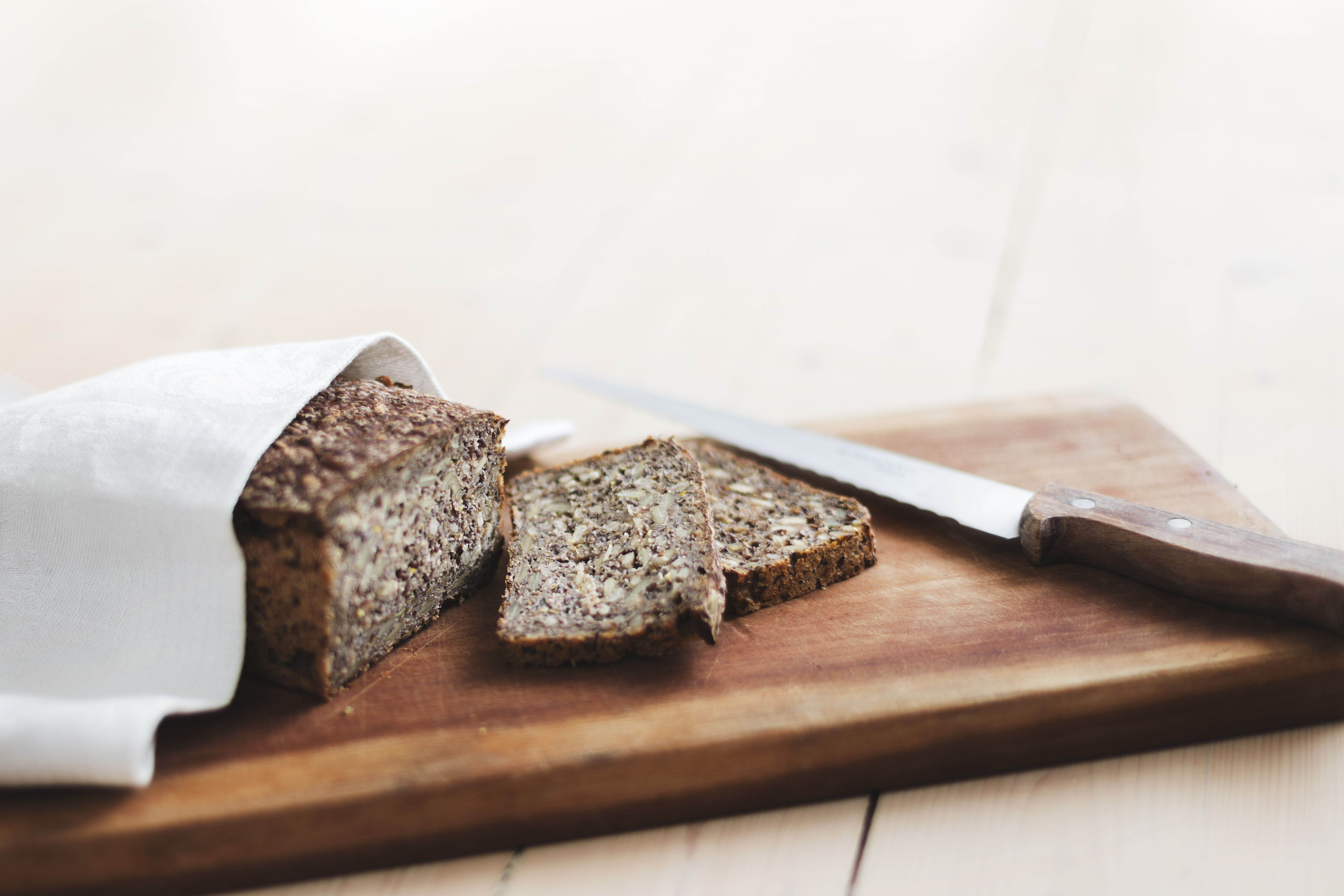 Cutting board and knife with slices of Finnish Rye Bread