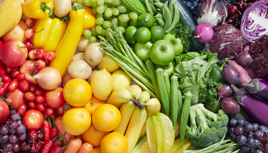 Rainbow array of fruits and vegetables