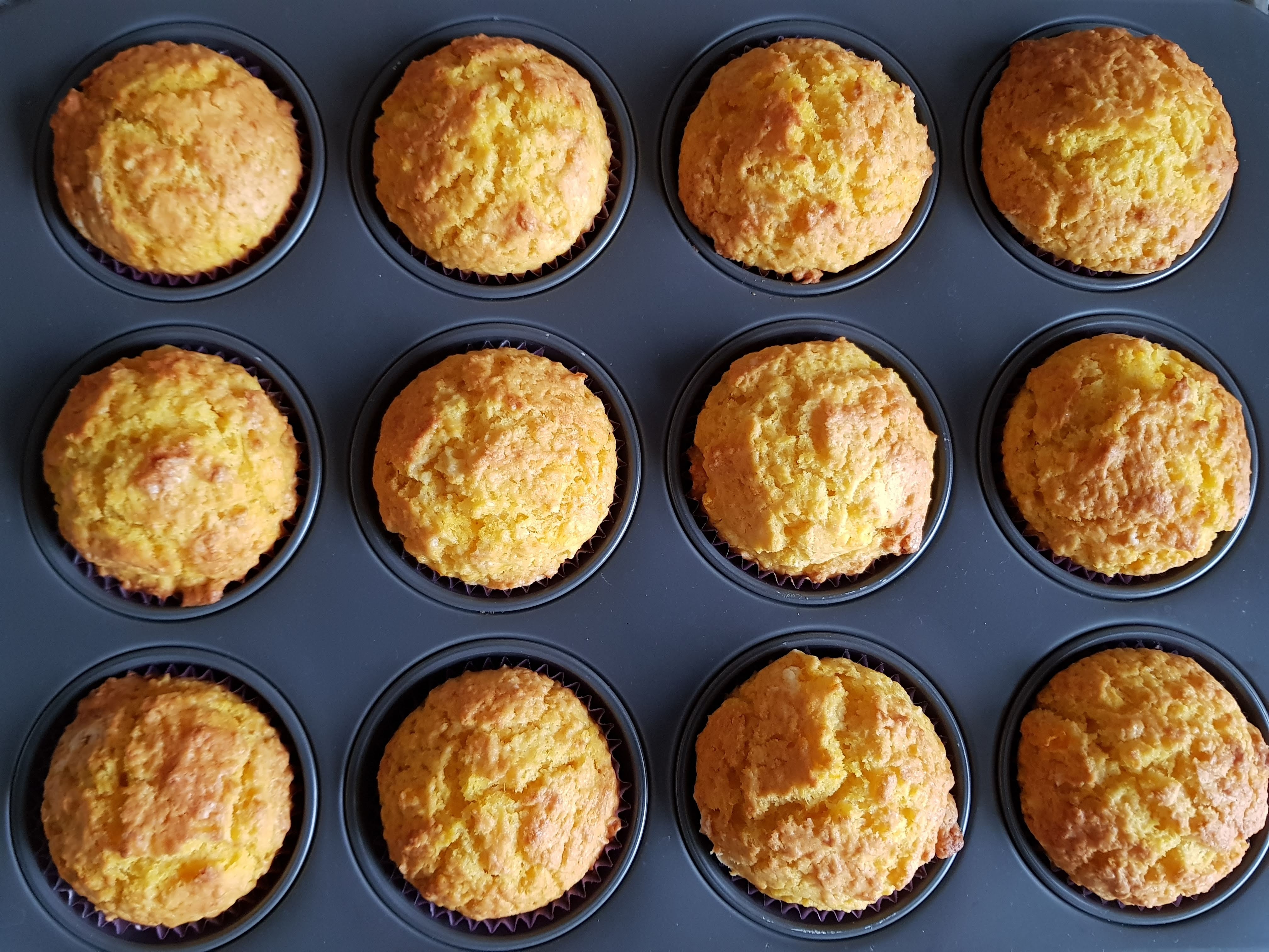 Cornbread muffins in their baking tin