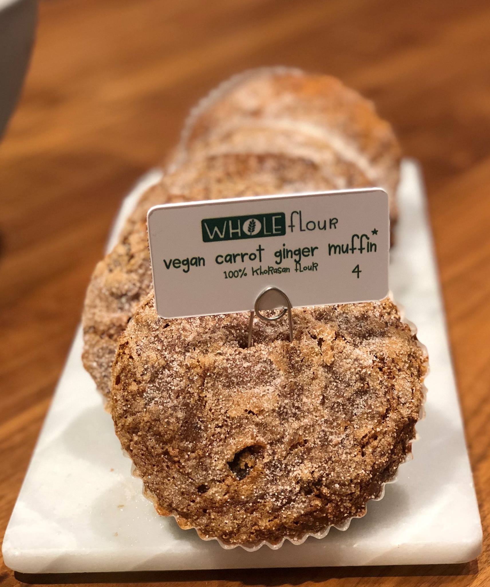 Vegan Carrot Ginger Muffin Made from Whole Grain Khorasan wheat flour. Image Courtesy of Flour Bakery